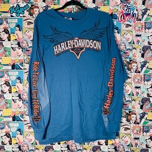💚 Vintage Harley-Davidson Live To Ride Wings Sleeve Hit Long Sleeve Tee